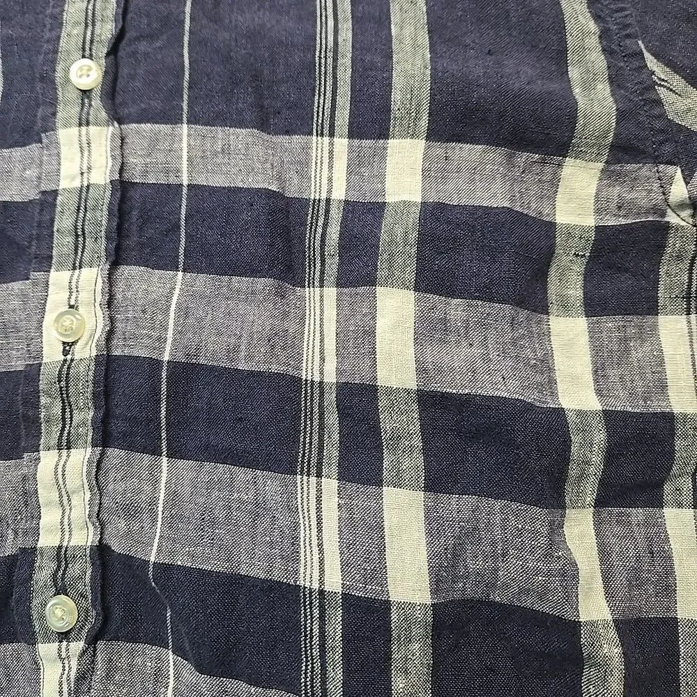 Banana Republic Button Up Shirt Mens Blue White Plaid Top M 100% Linen Western